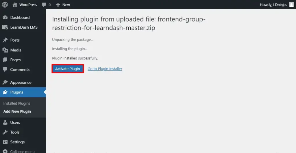Activate Plugin Frontend Group Restriction for LearnDash