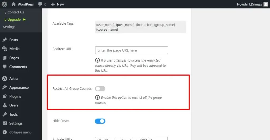 General Setting Restrict All Group Courses Frontend Group Restriction for LearnDash