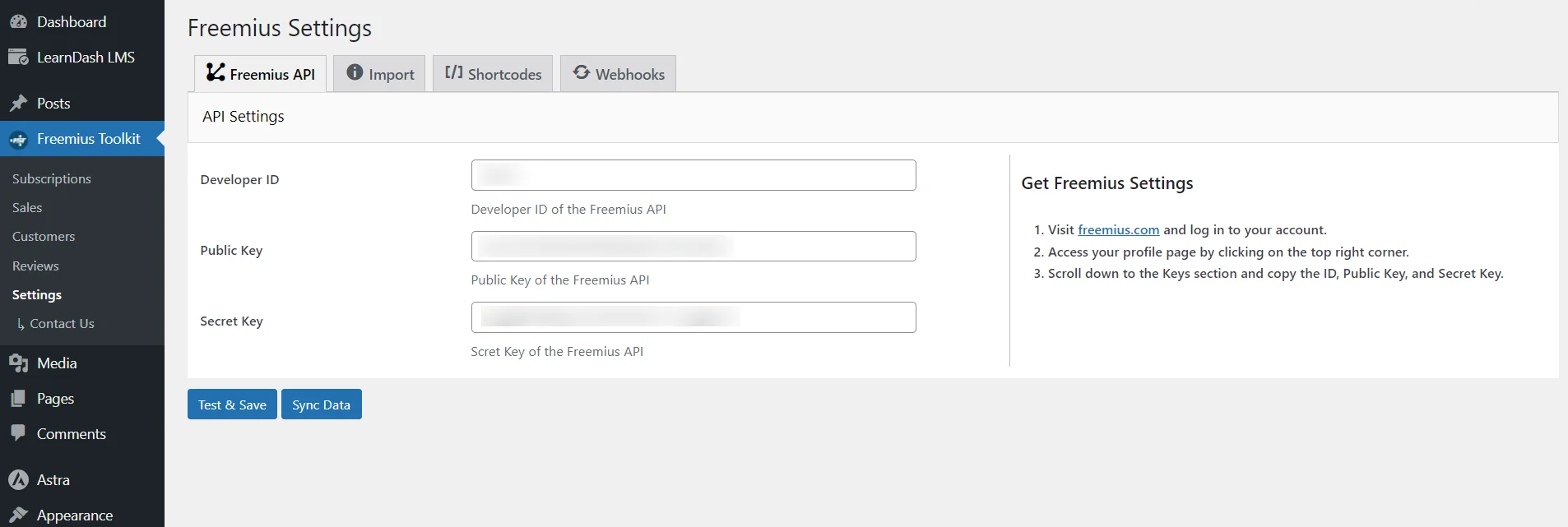 freemius toolkit setting page